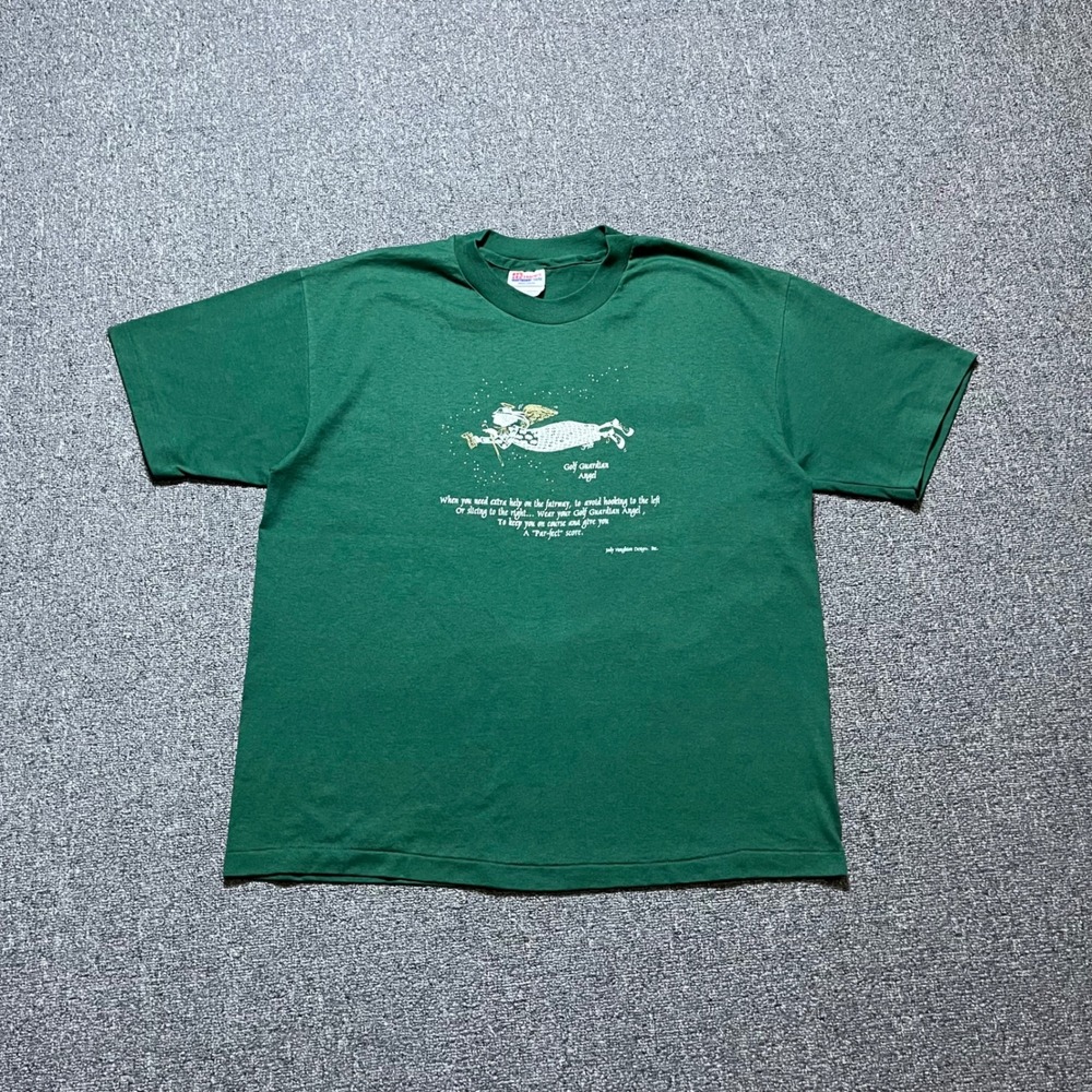 Vintage Hanes Heavyweight 50/50 Golf Guardian Angel T-Shirt Large Green 90s USA